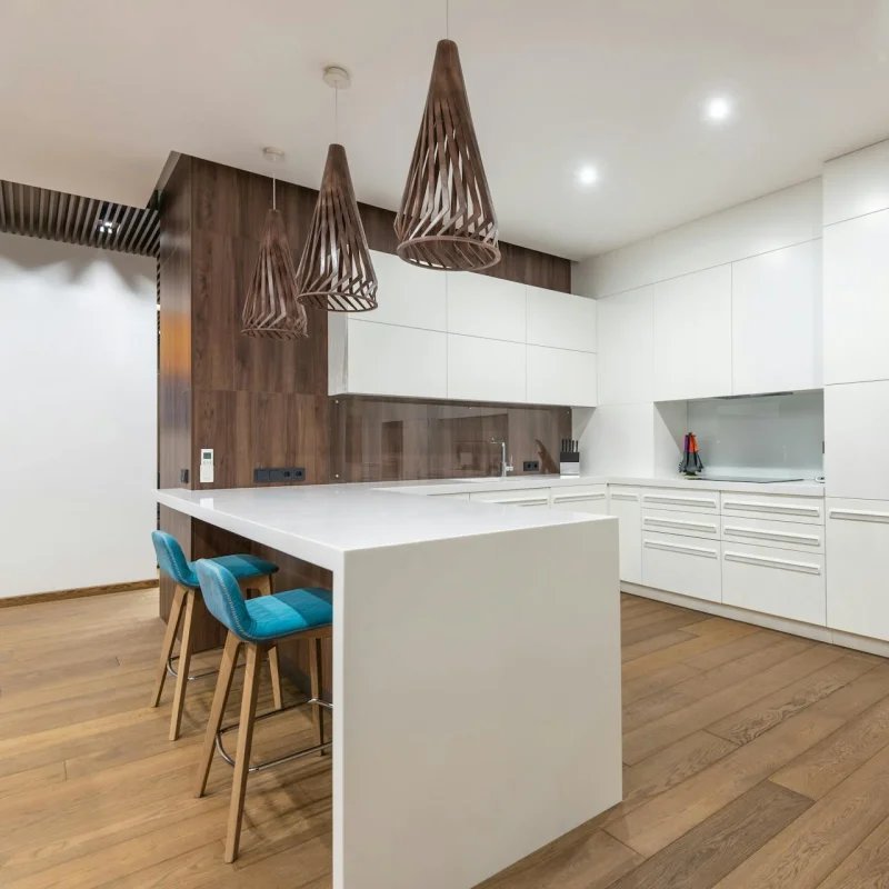 Hardwood flooring in a modern kitchen